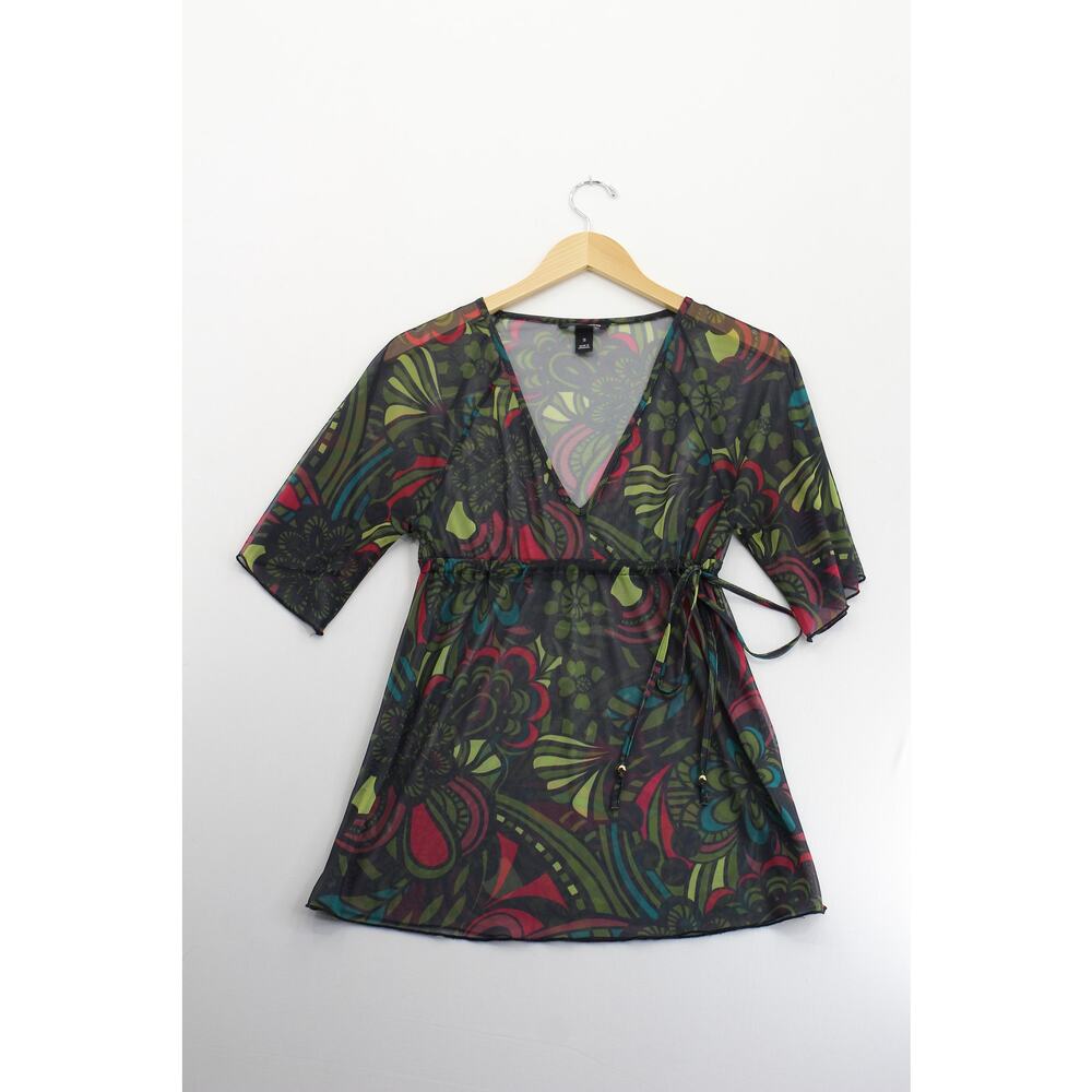 H&M floral pattern tie waist quarter sleeve flare dress womens small‎ fairy boho